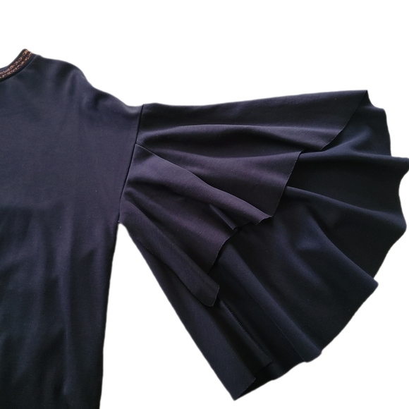 TED BAKER Navy Crewneck Flutter Asymmetrical Split  Long Sleeve Knit Top 1/XS - Picture 3 of 7